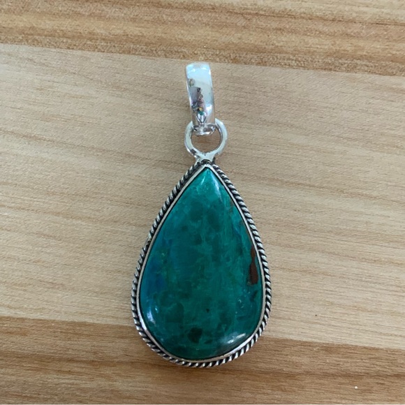 Chrysocolla Solid 925 Sterling Silver Pendant - Picture 1 of 4